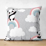 Çift Taraflı Gökkuşağı Ve Panda Desenli Dijital Baskılı Özel Tasarım Modern Süet Yastık Kırlent Kılıfı Realhomes