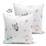 Çift Taraflı Beyaz Zeminde Sevimli Hayvanlar Dijital Baskılı Özel Tasarım Modern Süet Yastık Kırlent Kılıfı Realhomes
