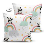 Çift Taraflı Panda Gökkuşağı Sevimli Tasarım Dijital Baskılı Özel Tasarım Modern Süet Yastık Kırlent Kılıfı Realhomes