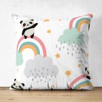 Çift Taraflı Panda Gökkuşağı Sevimli Tasarım Dijital Baskılı Özel Tasarım Modern Süet Yastık Kırlent Kılıfı Realhomes