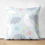 Çift Taraflı Uyku Temalı Sevimli Ay Ve Yıldızlar Dijital Baskılı Özel Tasarım Modern Süet Yastık Kırlent Kılıfı Realhomes