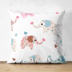 Çift Taraflı Sevimli Filler Dijital Baskılı Özel Tasarım Modern Süet Yastık Kırlent Kılıfı Realhomes