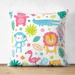 Çift Taraflı Bebek Desenli Sevimli Hayvanlar Dijital Baskılı Özel Tasarım Modern Süet Yastık Kırlent Kılıfı Realhomes