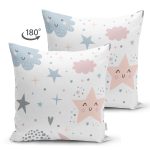 Çift Taraflı Sevimli Yıldızlar Ve Bulut Desenli Dijital Baskılı Özel Tasarım Modern Süet Yastık Kırlent Kılıfı Realhomes