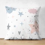 Çift Taraflı Sevimli Yıldızlar Ve Bulut Desenli Dijital Baskılı Özel Tasarım Modern Süet Yastık Kırlent Kılıfı Realhomes