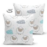 - Merry Christmas 2018 - Realhomes Çift Taraflı Beyaz Zeminde Uyuyan Koyun Motifli Dijital Baskılı Özel Tasarım Modern Süet Yastık Kırlent Kılıfı Realhomes