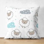 - Merry Christmas 2018 - Realhomes Çift Taraflı Beyaz Zeminde Uyuyan Koyun Motifli Dijital Baskılı Özel Tasarım Modern Süet Yastık Kırlent Kılıfı Realhomes