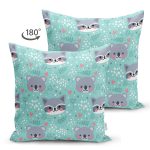 Çift Taraflı Turkuaz Zeminde Sevimli Hayvanlar Dijital Baskılı Özel Tasarım Modern Süet Yastık Kırlent Kılıfı Realhomes