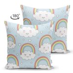 - Основные RGB - Realhomes Çift Taraflı Sevimli Bulutlar Ve Gökkuşağı Motifli Dijital Baskılı Özel Tasarım Modern Süet Yastık Kırlent Kılıfı Realhomes