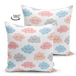 Çift Taraflı Rengarenk Bulut Tasarımlı Dijital Baskılı Özel Tasarım Modern Süet Yastık Kırlent Kılıfı Realhomes