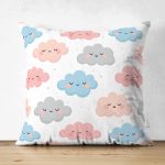 Çift Taraflı Rengarenk Bulut Tasarımlı Dijital Baskılı Özel Tasarım Modern Süet Yastık Kırlent Kılıfı Realhomes