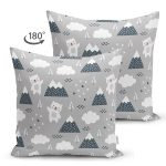 - Print - Realhomes Çift Taraflı Gri Zeminde Sevimli Ayı Desenli Dijital Baskılı Özel Tasarım Modern Süet Yastık Kırlent Kılıfı Realhomes