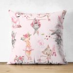 Çift Taraflı Dans Eden Sevimli Hayvanlar Temalı Dijital Baskılı Özel Tasarım Modern Süet Yastık Kırlent Kılıfı Realhomes