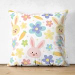 - Suet-K1158-Gorsel - Realhomes Çift Taraflı Sevimli Tavşan Ve Havuç Desenli Dijital Baskılı Özel Tasarım Modern Süet Yastık Kırlent Kılıfı Realhomes