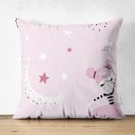 - Печать - Realhomes Çift Taraflı Pembe Zeminde Balerin Desenli Dijital Baskılı Özel Tasarım Modern Süet Yastık Kırlent Kılıfı Realhomes