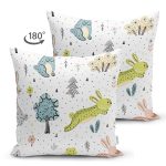 - Print - Realhomes Çift Taraflı Bebek Desenli Tavşanlı Dijital Baskılı Özel Tasarım Modern Süet Yastık Kırlent Kılıfı Realhomes