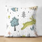 - Print - Realhomes Çift Taraflı Bebek Desenli Tavşanlı Dijital Baskılı Özel Tasarım Modern Süet Yastık Kırlent Kılıfı Realhomes