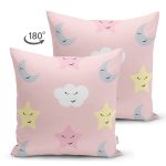 - Cute Star, Cloud and Moon Seamless Pattern Background Vector Ill - Realhomes Çift Taraflı Pembe Zeminli Ay Ve Yıldız Desenli Dijital Baskılı Özel Tasarım Modern Süet Yastık Kırlent Kılıfı Realhomes