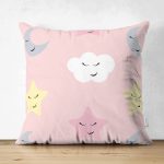 - Cute Star, Cloud and Moon Seamless Pattern Background Vector Ill - Realhomes Çift Taraflı Pembe Zeminli Ay Ve Yıldız Desenli Dijital Baskılı Özel Tasarım Modern Süet Yastık Kırlent Kılıfı Realhomes