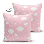 - Основные RGB - Realhomes Çift Taraflı Pembe Zeminde Beyaz Bulutlar Dijital Baskılı Özel Tasarım Modern Süet Yastık Kırlent Kılıfı Realhomes