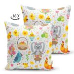 - Pictulandra 20 - Realhomes Çift Taraflı Tavşan Ve Yumurta Desenli Dijital Baskılı Özel Tasarım Modern Süet Yastık Kırlent Kılıfı Realhomes