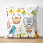 - Pictulandra 20 - Realhomes Çift Taraflı Tavşan Ve Yumurta Desenli Dijital Baskılı Özel Tasarım Modern Süet Yastık Kırlent Kılıfı Realhomes