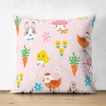 - Suet-K1169-Gorsel - Realhomes Çift Taraflı Pembe Zeminde Sevimli Hayvanlar Baskılı Dijital Baskılı Özel Tasarım Modern Süet Yastık Kırlent Kılıfı Realhomes