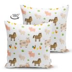 - Основные RGB - Realhomes Çift Taraflı Sevimli İnek Ve At Desenli Dijital Baskılı Özel Tasarım Modern Süet Yastık Kırlent Kılıfı Realhomes