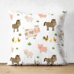 - Основные RGB - Realhomes Çift Taraflı Sevimli İnek Ve At Desenli Dijital Baskılı Özel Tasarım Modern Süet Yastık Kırlent Kılıfı Realhomes