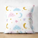 - Suet-K1176-Gorsel - Realhomes Çift Taraflı Uyku Temalı Bulut Ve Ay Desenli Dijital Baskılı Özel Tasarım Modern Süet Yastık Kırlent Kılıfı Realhomes