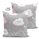 - Web - Realhomes Çift Taraflı Gri Zeminde Bulutlar Dijital Baskılı Özel Tasarım Modern Süet Yastık Kırlent Kılıfı Realhomes