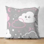 - Web - Realhomes Çift Taraflı Gri Zeminde Bulutlar Dijital Baskılı Özel Tasarım Modern Süet Yastık Kırlent Kılıfı Realhomes