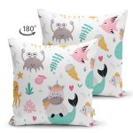 - Children seamless background with unicorns - Realhomes Çift Taraflı Sevimli Hayvanlar Desenli Dijital Baskılı Özel Tasarım Modern Süet Yastık Kırlent Kılıfı Realhomes