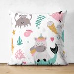 - Children seamless background with unicorns - Realhomes Çift Taraflı Sevimli Hayvanlar Desenli Dijital Baskılı Özel Tasarım Modern Süet Yastık Kırlent Kılıfı Realhomes