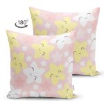 - Печать - Realhomes Çift Taraflı Gülümseyen Yıldız Motifli Dijital Baskılı Özel Tasarım Modern Süet Yastık Kırlent Kılıfı Realhomes