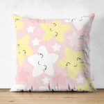 - Печать - Realhomes Çift Taraflı Gülümseyen Yıldız Motifli Dijital Baskılı Özel Tasarım Modern Süet Yastık Kırlent Kılıfı Realhomes