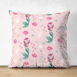 - mermaidwithfishes - Realhomes Çift Taraflı Pembe Zeminde Deniz Kızı Dijital Baskılı Özel Tasarım Modern Süet Yastık Kırlent Kılıfı Realhomes