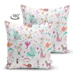 - Печать - Realhomes Çift Taraflı Sirkte Sevimli Hayvanlar Desenli Dijital Baskılı Özel Tasarım Modern Süet Yastık Kırlent Kılıfı Realhomes