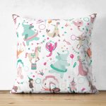 - Печать - Realhomes Çift Taraflı Sirkte Sevimli Hayvanlar Desenli Dijital Baskılı Özel Tasarım Modern Süet Yastık Kırlent Kılıfı Realhomes