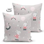 - Suet-K1187-Gorsel-1 - Realhomes Çift Taraflı Gri Zeminde Sevimli Tavşanlar Dijital Baskılı Özel Tasarım Modern Süet Yastık Kırlent Kılıfı Realhomes