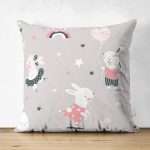 - Suet-K1187-Gorsel - Realhomes Çift Taraflı Gri Zeminde Sevimli Tavşanlar Dijital Baskılı Özel Tasarım Modern Süet Yastık Kırlent Kılıfı Realhomes