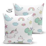 - Suet-K1189-Gorsel-1 - Realhomes Çift Taraflı Beyaz Zeminde Sevimli Hayvanlar Motifli Dijital Baskılı Özel Tasarım Modern Süet Yastık Kırlent Kılıfı Realhomes