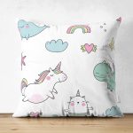 - Suet-K1189-Gorsel - Realhomes Çift Taraflı Beyaz Zeminde Sevimli Hayvanlar Motifli Dijital Baskılı Özel Tasarım Modern Süet Yastık Kırlent Kılıfı Realhomes