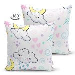 - Decor elements set with cartoon clouds, rain, wind, umbrella, half moon on white background. Seamless pattern. Can be used for sticker, patch, textile, fabric print, poster, baby shower design, party - Realhomes Çift Taraflı Sevimli Bulut Ve Ay Temalı Dijital Baskılı Özel Tasarım Modern Süet Yastık Kırlent Kılıfı Realhomes