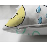 - Decor elements set with cartoon clouds, rain, wind, umbrella, half moon on white background. Seamless pattern. Can be used for sticker, patch, textile, fabric print, poster, baby shower design, party - Realhomes Çift Taraflı Sevimli Bulut Ve Ay Temalı Dijital Baskılı Özel Tasarım Modern Süet Yastık Kırlent Kılıfı Realhomes