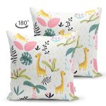 - Печать - Realhomes Çift Taraflı Zürafa Ve Orman Temalı Dijital Baskılı Özel Tasarım Modern Süet Yastık Kırlent Kılıfı Realhomes