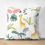 - Печать - Realhomes Çift Taraflı Zürafa Ve Orman Temalı Dijital Baskılı Özel Tasarım Modern Süet Yastık Kırlent Kılıfı Realhomes