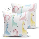 - Печать - Realhomes Çift Taraflı Renkli Zürafa Motifli Dijital Baskılı Özel Tasarım Modern Süet Yastık Kırlent Kılıfı Realhomes