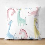 - Печать - Realhomes Çift Taraflı Renkli Zürafa Motifli Dijital Baskılı Özel Tasarım Modern Süet Yastık Kırlent Kılıfı Realhomes