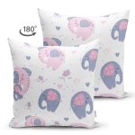 - Elephant with a baby elephant in a cute style. Sweet dream. Inscription. Vector. - Realhomes Çift Taraflı Pembe Fil Motifli Dijital Baskılı Özel Tasarım Modern Süet Yastık Kırlent Kılıfı Realhomes